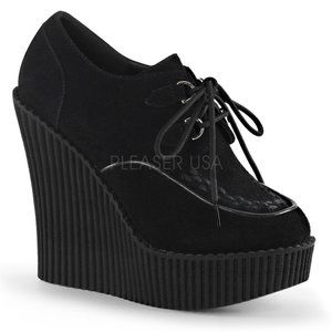 Demonia Black Suede Platform Wedge Lace-Up Heels